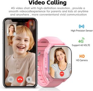 AXYWINBO Kids 4G Smartwatch – Pink GPS Tracker Watch