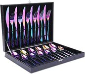 Rainbow Cutlery Set, 24 Piece Flatware Set Stainless Steel Silverware Set 6 People Dinnerware Cutlery Set with Knife Fork Spoon for Home Restaurant and Housewarming Gift (Rainbow)