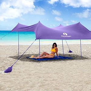 Red Suricata Family Beach Sunshade - Sun Shade Canopy | UPF50 UV Protection | Water Repellent Tent with 4 Aluminum Poles, 4 Pole Anchors, 4 Sandbag Anchors | Portable Shelter Tarp (Medium, Purple)