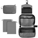 Cooja Wash Bag Hanging Toiletry Bag Women, Travel Washbag with Hook & Handle, 1 Toilet Bag + 2 Drawstring Bag, Grey