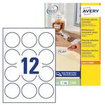 Avery L7104REV-20 Printable, Customisable Removable Round Labels, 12 Labels Per A4 Sheet,60mm