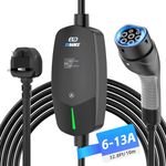 EVDANCE EV Charger Type 2 UK 3 Pin 32.8ft/10m [6/8/10/13A] Portable Electric Car Charger, Adjustable Current EV Charger with IP66, Type 2 Charging Cable for EV & PHEV, Black