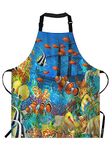 EKOBLA Fish Aprons Painting Undersea Coral Reef Bubbles Colorful Dive Exploration Ocean Waterproof Resistant Chef Cooking Kitchen BBQ Adjustable Aprons for Women Men 27x31 Inch