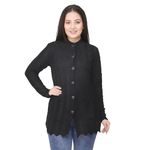 Kvetoo Women Winter wear Embroidered Woolen Long Cardigan Sweater with Pocket Blackk Sizee XL