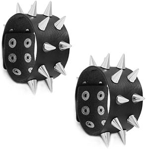 FIRAZIO 2-10 Pieces Punk Studded Bracelet Black Leather Rivet Bracelet Cuff Wrap Bangle for Women Men Snap Button Goth Rock Wristband Bracelet Unisex for Halloween Party Favors Accessories,