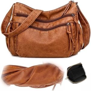 Sac Bandoulière Femme en Cuir PU Souple Sac a Main Femmes Bandoulieres Léger Multi-poches Moyen Sac à Bandoulière Sacoche Femme Bandoulière avec Large Sangle Réglable (Marron)