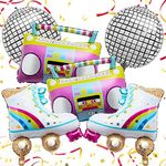 6 Pcs Rainbow Roller Skate Boom Box Balloon 22 Inch Disco Foil Balloons 80s 90s Retro Valentine Party Balloon for party decorations Wedding Anniversary Hip Hop Theme Party supplies