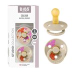 BIBS Colour Studio Soother 2-Pack, BPA Free Dummy Pacifier, Round Nipple. Natural Rubber Latex, Made in Denmark, Size 2 (6-18 Months), Morning Bloom Vanilla