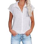 Sold by Only Products Women Summer Lapel Blouses Button Down V Neck Work Shirts Casual Plain Loose Trendy Tops Cotton Linen T Shirt Cruise Dresses for Women