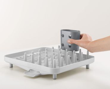 Joseph Joseph Duo Compact Dish Drying Rack – Grey with Utensil Pot & Spout