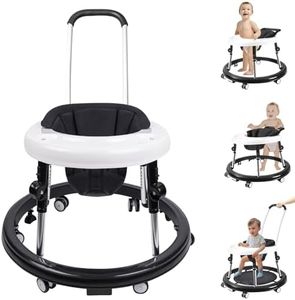 Baby Walker with Wheels, 3 in 1 Activity Center with Mute Wheels Anti-Rollover, 9-Gear Height Adjustable Foldable Baby Walker for Boys and Girls from 6-18 Months with Push Handle, Footrest