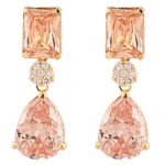 Ratnavali Jewels American Diamond Gold Plated Bold Stunning Champagne Earrings Dangle Drop For Women/Girls RV3205C