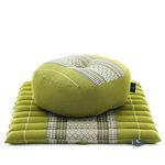 LEEWADEE Meditation Cushion Set Mini – 1 Small Zafu Yoga Pillow and 1 Small Roll-Up Zabuton Mat Filled with Eco-Friendly Kapok, green