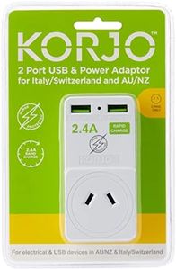 Korjo EU USB Power Adaptor, 2X USB Sockets, 1x AUS/NZ Socket, for Europe