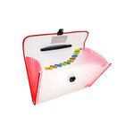 SPS 13 Pocket Expanding File Folder with Buckle Closure,Label Index and Handle for A4/Foolscap/Legal Documents (Clear Red)