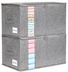 Large Clothes Storage Bags with Zips and Side & Bottom Support for Wardrobe Storage Or Moving House, 2 Pack Foldable Clothes Storage Box with Lid, Reinforced Handle, Sturdy Dual Zipper, Clear Window