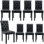 DM Furniture Faux Leather Dining Chairs Set of 8 Upholstered Dining Room Chairs Modern Tufted Accent Chairs Wooden Parsons Side Chairs for Home Kitchen Resturant, (Black)