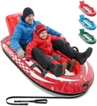 QPAU 2-Person Inflatable Snow Sled with Premium Canvas Cover, Heavy Duty Sled with Backrest & Reinforced Handles, Snow Tubes for Kids & Adults, Winter Inflatable Toys