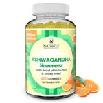 NATURYZ Yummeez KSM 66 Ashwagandha 500mg Gummies with Plant Vitamin D3 | Strength, Energy, Immunity, Power & Stamina | Relax, Refresh Mind & Body | No Added Sugar | Gluten-Free, 50 Gummies(Orange Flavour)