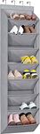 MISSLO 8 Shelves Hanging Shoe Rack, Over Door Shoe Storage with Deep Pockets Organizer fits 20 Pairs, Closet Shoe Holder Organiser for Narrow Door, Grey