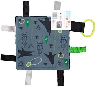 Baby Sensory Crinkle & Teething Square Lovey Toy with Closed Ribbon Tags for Increased Stimulation: 8"X8" (Dark Magic)