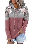 KISSMODA Womens Long Sleeve Hoodie Sweatshirt Casual Floral Pullover Tops for Women Fall Shirt Peony Pink Large