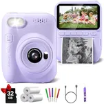 Kids Camera Instant Print, 3.0" HD 32MP Kids Camera Christmas Birthday Gifts for 3 4 5 6 7 8 9 10 11 12 Year Old Girls Boys Toddler, 1080P Digital Video Toy Camera with 32GB SD Card-Purple