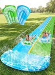 JOYIN 32.5ft/990.6cm Water Slide and 2 Inflatable Boards, Extra Long Slides Heavy Duty Double Lawn Waterslide with Sprinkler for Kids Adults Backyard Summer Water Toy Outdoor Fun,Blue, Green