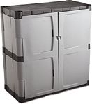 Rubbermaid Small Cabinet with Doors, Lockable Storage Cabinet, 18" D x 36" W x 37" H, Grey/Black, Medium