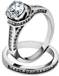 2.75 Ct Round Cut Cubic Zirconia Stainless Steel Wedding Ring Set Women's Size 7