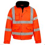 MyShoeStore Hi Vis Bomber Jacket High Viz Visibility Workwear Safety Security Concealed Hood Fluorescent Flashing Hooded Padded Waterproof Work Wear Coat (Orange,XL)