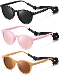 Vcarsian Cute Kids Polarized Sunglasses,Baby Sun Glasses with Strap for Toddler Girls Boys Flexible Round UV Protection Glasses Age 0-6