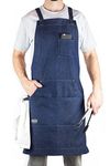 Hudson Durable Goods - Denim Apron for Chef, Kitchen, BBQ, and Grill (Indigo Blue) with Towel Loop + Tool Pockets + Quick Release Buckle, Adjustable M to XXL