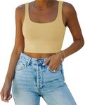 REORIA Women’s Sexy Square Neck Double Lined Seamless Sleeveless Cropped Tank Yoga Crop Tops, Honeybee, Medium