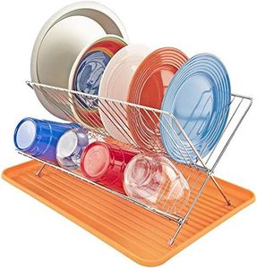 Southern Homewares Dish Drying Rack w/Folding Drainer, Orange Kitchen Utensil Cleaning Set for Plates, Bowls, Cups