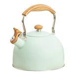 Cabilock Stainless Steel Whistling Tea Kettle Tea Pot Stovetop Anti- hot Wooden Handle and Loud Whistle 2. 5L Green