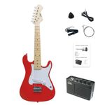 CB SKY 30 Inch Kids Electric Guitar Beginner Kit, Junior 1/4 Size Mini Electric Guitar for Children with 2W Amplifier, Beautiful Birthday Chritsmas Guitar Gifts Good size for kids from 5-12(Red)