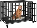 HMHTCT 48 Inch Heavy Duty Dog Crate with Wheels,Indestructible Escape-Proof Dog Kennel with Locking Latch and Double Door,Extra Large XL XXL Crate Indoor for Large and Medium Dog with Removable Tray