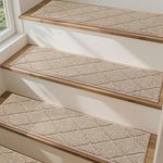 COSY HOMEER Stair Treads for Wooden Steps, Non-Slip Carpet Stair Treads 9x28 Inches, 15PCS Indoor Stair Runners, Soft Polyester with TPE Backing, Safe for Kids Elders and Pets, Beige