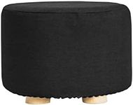 La Bella Ottoman Round Stool Fabric Wooden Leg Foot - Black