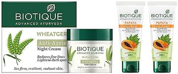 Biotique Bio Wheat Germ Firming Face And Body Night Cream For Normal To Dry Skin, 50G & Papaya Visibly Ageless Face Wash, Pack Of 2, 200 Ml (2 X 100 Ml)