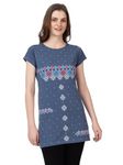 Star Touch Women Printed Cotton Tshirt with Side Slits & Pocket| XL|SteelBlue