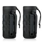 PEUTIER 2pcs Molle Water Bottle Holder, 1000D Nylon Sports Molle Bottle Pouch Carrier Bag with Drawstring Top Mesh Bottom Practical Molle Cup Holder for Outdoor Camping (Black)