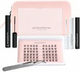 PrettyInTheCity DIY Lash Extension Kit - 60pc Lash Cluster Kit, Lash Bond and Seal, Lash Remover, Stainless Steel Tweezers, Premium Soft Reusable Cluster Lashes for At-Home Eyelash Extensions (Classic Regular 10mm,12mm,14mm)