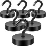 Neosmuk 60lb+ Extra Strong Magnet with Hook for Fridge,Heavy Duty Cruise Hook for Ceiling,Small Magnetic Holder for Van, Tool(Black, Pack of 6)