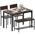 sogesfurniture 4-Piece Dining Table Set with 1 Bench and 2 Chairs, Kitchen Bench Table Set for 4, Wooden Kitchen Table and Chairs for Limited Space (Walnut)