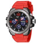 Carlington Resin Analog-Digital Sports Watch Chronograph,Dual Time,Alarm,Stopwatch,Water-Resistant,Shock-Resistant,Back Light Display- The Perfect Watch For Men And Boys - Ct9105 Red Dial,Red Band