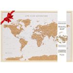 Splosh Travel Map - Large World Map Pin Board in White, Wooden Frame. World Map Cork Board with 100 Pins in 2 Colours to Mark Your Past and Future Adventures. Framed World Maps for Wall.