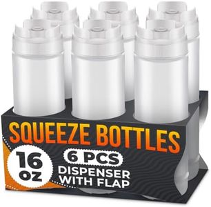 Set of 6 Inverted Condiment Squeeze Bottles 16 oz – Upgraded Design with Added Sealing Gaskets, Self-Closing Valve, Easy-to-Fill Clear Bottles for Sauces, Dressings, Ketchup, Mustard for Everyday Use