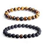 COAI Long Distance Relationship Onyx and Tiger Eye Gemstone Matching Set Stones Bracelet (2pcs)